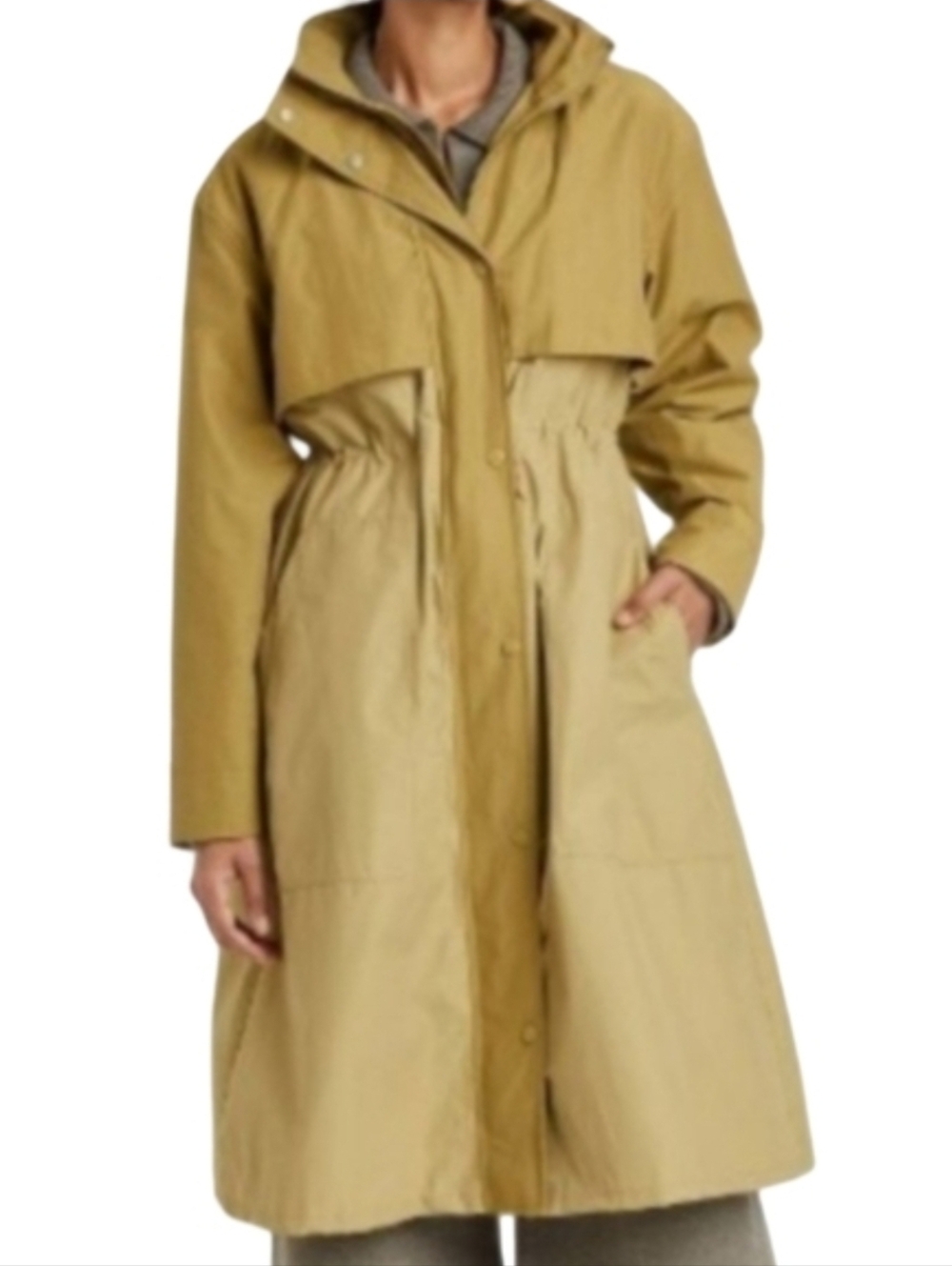 Hooded Trenchcoat Water Resistant Jacket Oversized Olive Tan Trench Coat Hood
